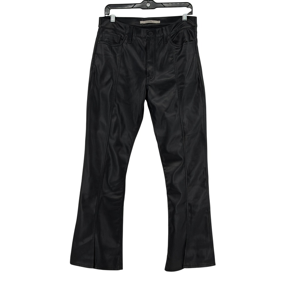 NEW $245 Hudson Barbara HR Bootcut Pants Women 30 Black Faux Leather Petite Moto